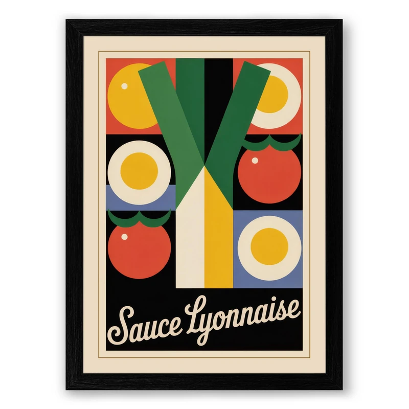 Sauce Lyonnaise Art Deco Framed Wall Art Print A1 (84.1×59.4cm) Black, Wall Decor for Living Room, Bedroom, Office & Home, Ready to Hang, Art Gift