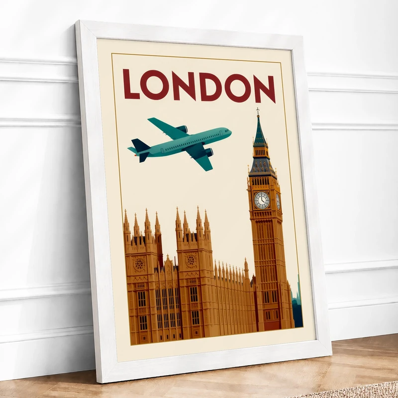 Postcard from London Vintage Framed Wall Art Print A1 (84.1×59.4cm) White, Wall Decor for Living Room, Bedroom, Office & Home, Ready to Hang, Art Gift