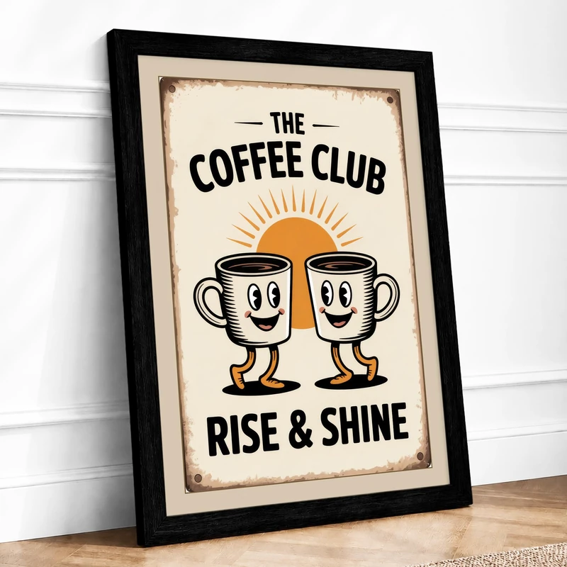 The Coffee Club Retro Framed Wall Art Print A1 (84.1×59.4cm) Black, Wall Decor for Living Room, Bedroom, Office & Home, Ready to Hang, Art Gift