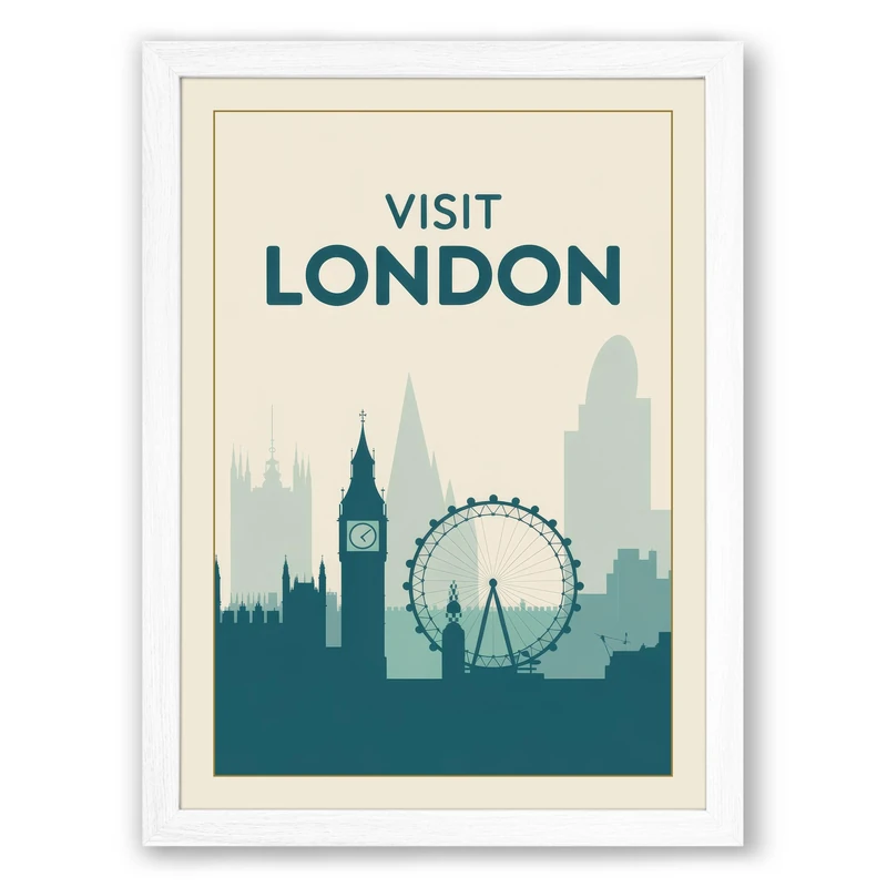 Postcard from London Vintage Framed Wall Art Print A1 (84.1×59.4cm) White, Wall Decor for Living Room, Bedroom, Office & Home, Ready to Hang, Art Gift - Image 1