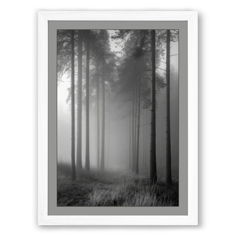 Forest in Mist Scandinavian Framed Wall Art Print A1 (84.1×59.4cm) White, Wall Decor for Living Room, Bedroom, Office & Home, Ready to Hang, Art Gift - Image 1
