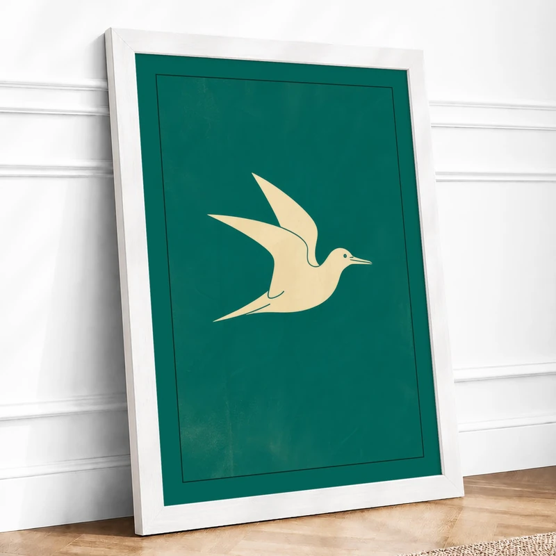 Bird in Flight Minimalist Framed Wall Art Print A1 (84.1×59.4cm) White, Wall Decor for Living Room, Bedroom, Office & Home, Ready to Hang, Art Gift
