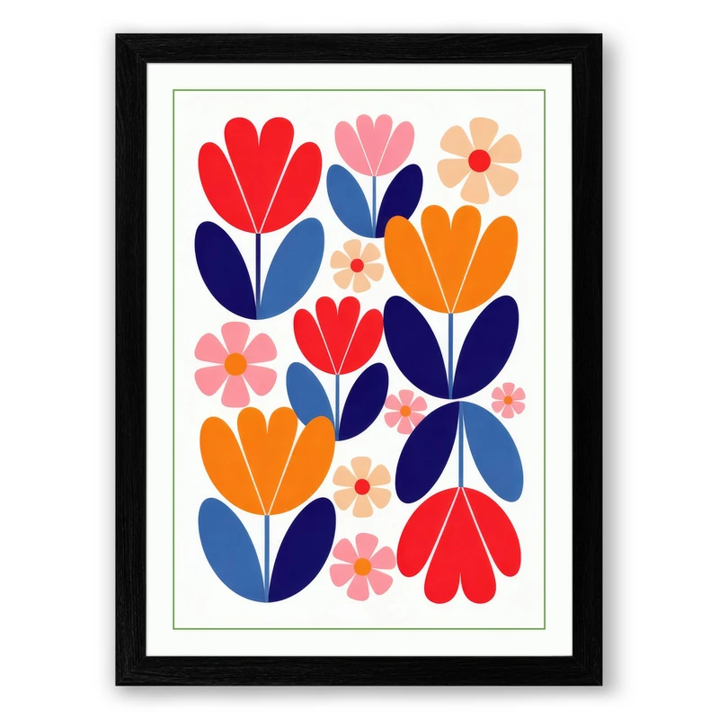 Geometric Floral Dance Botanical Framed Wall Art Print A1 (84.1×59.4cm) Black, Wall Decor for Living Room, Bedroom, Office & Home, Ready to Hang, Art Gift