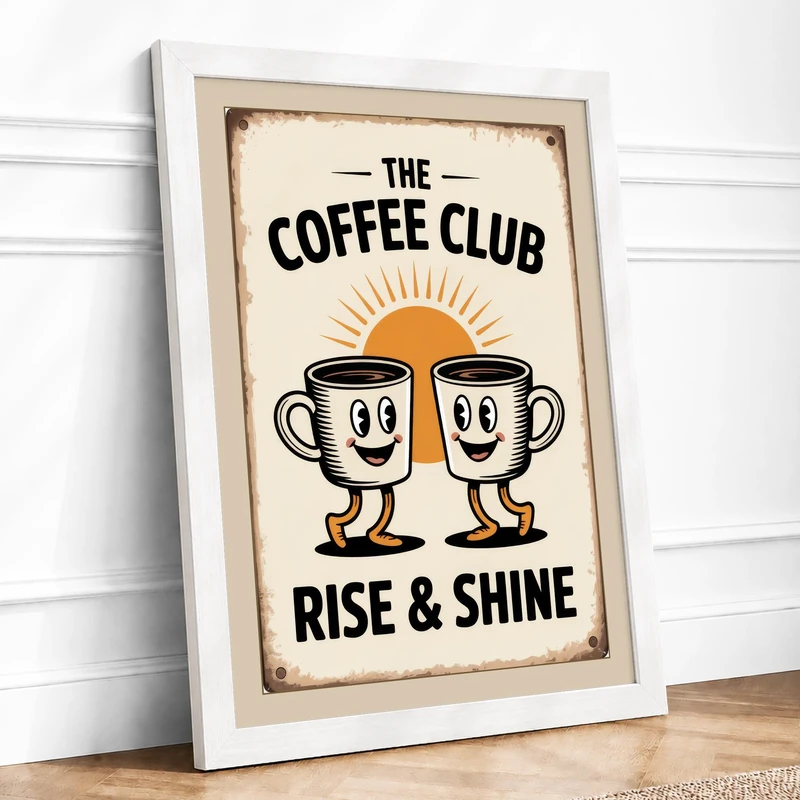 The Coffee Club Retro Framed Wall Art Print A1 (84.1×59.4cm) White, Wall Decor for Living Room, Bedroom, Office & Home, Ready to Hang, Art Gift
