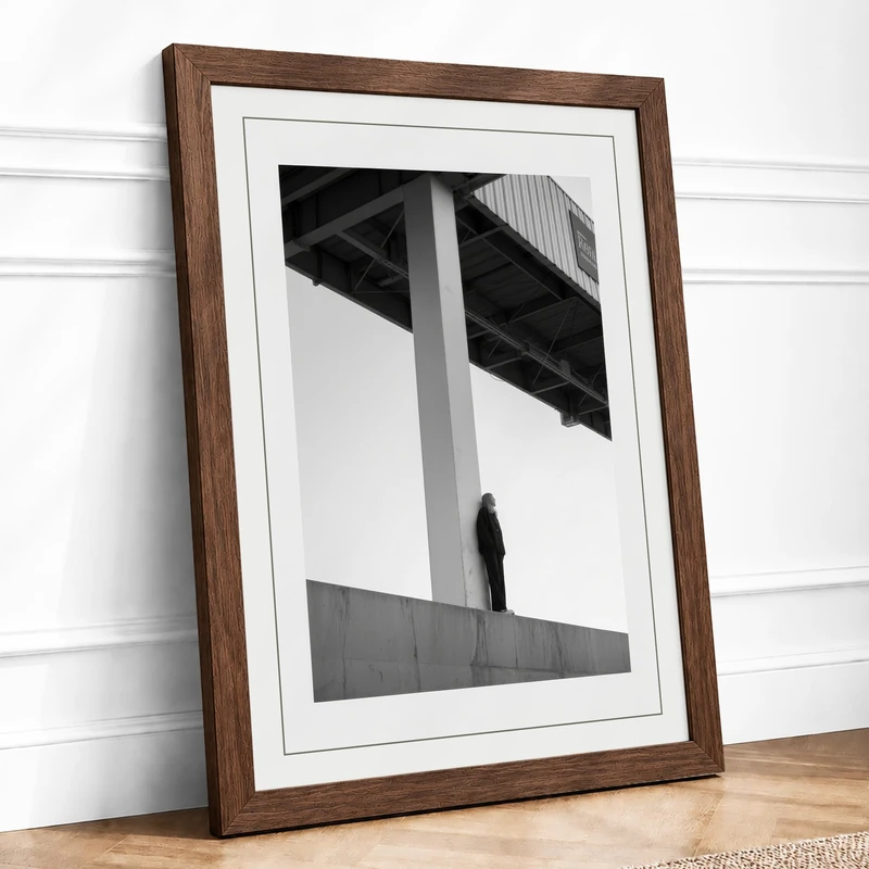 Figure Under Bridge Industrial Framed Wall Art Print A1 (84.1×59.4cm) Walnut, Wall Decor for Living Room, Bedroom, Office & Home, Ready to Hang, Art Gift