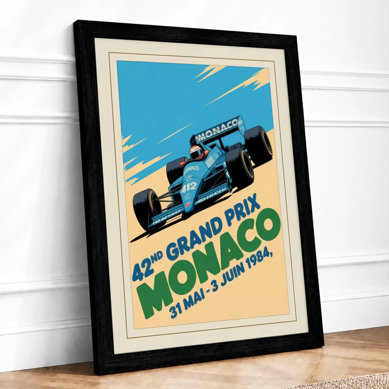Grand Prix Monaco 1964 Retro Framed Wall Art Print A1 (84.1×59.4cm) Black, Wall Decor for Living Room, Bedroom, Office & Home, Ready to Hang, Art Gift - Image 1