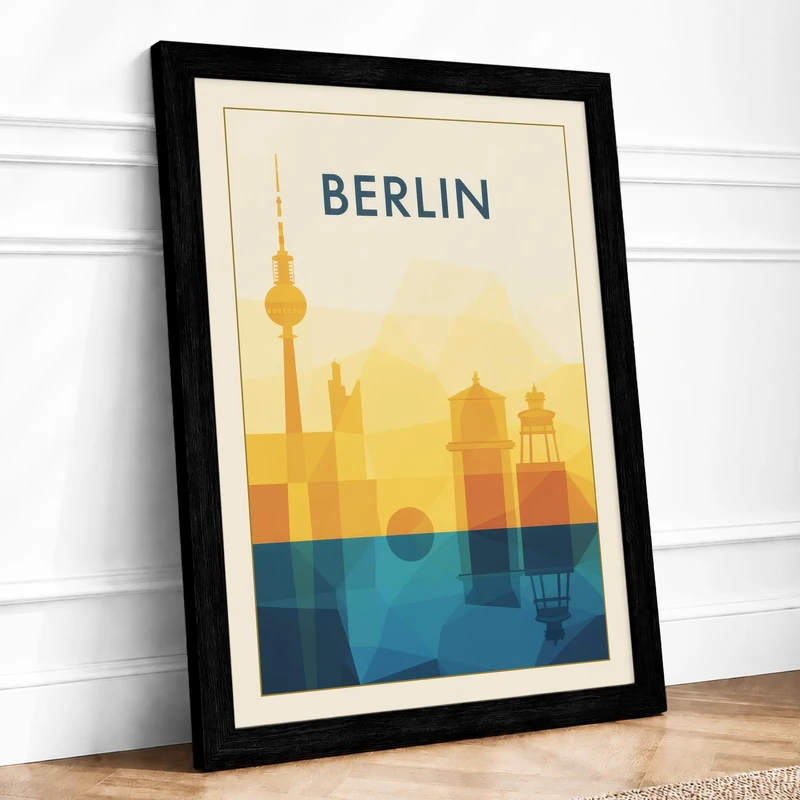 Postcard from Berlin Retro Framed Wall Art Print A1 (84.1×59.4cm) Black, Wall Decor for Living Room, Bedroom, Office & Home, Ready to Hang, Art Gift