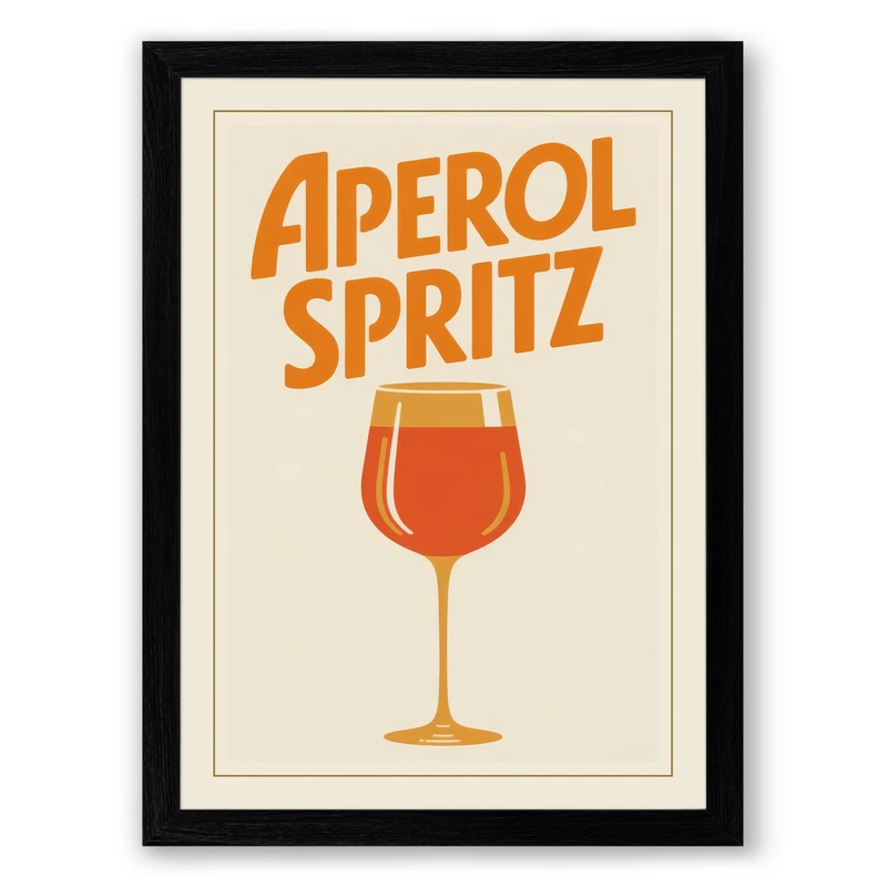 Aperol Spritz Vintage Retro Framed Wall Art Print A1 (84.1×59.4cm) Black, Wall Decor for Living Room, Bedroom, Office & Home, Ready to Hang, Art Gift
