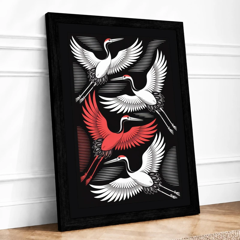Birds in Flight Modern Framed Wall Art Print A1 (84.1×59.4cm) Black, Wall Decor for Living Room, Bedroom, Office & Home, Ready to Hang, Art Gift