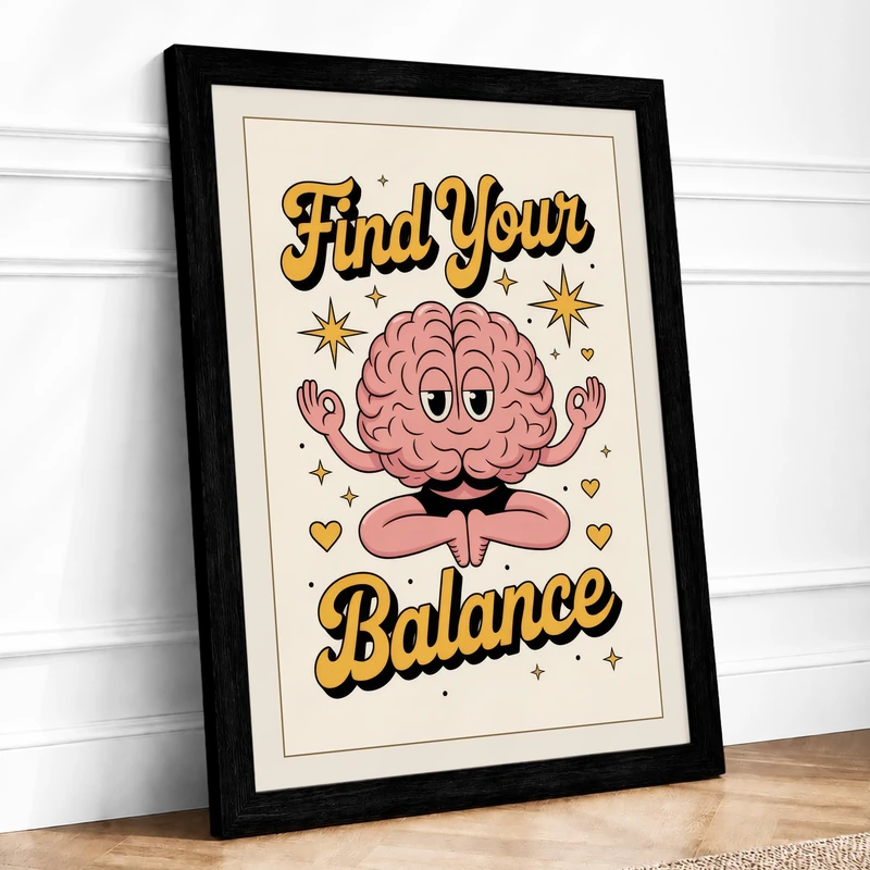 Find Your Balance Vintage Framed Wall Art Print A1 (84.1×59.4cm) Black, Wall Decor for Living Room, Bedroom, Office & Home, Ready to Hang, Art Gift - Image 1