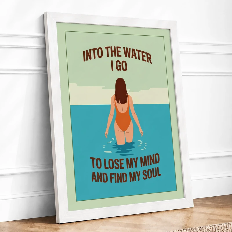 Into The Water I Go Coastal Framed Wall Art Print A1 (84.1×59.4cm) White, Wall Decor for Living Room, Bedroom, Office & Home, Ready to Hang, Art Gift - Image 1