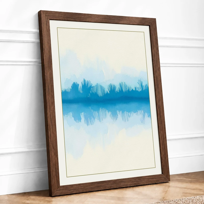 Mirrored Treeline Minimalist Framed Wall Art Print A1 (84.1×59.4cm) Walnut, Wall Decor for Living Room, Bedroom, Office & Home, Ready to Hang, Art Gift - Image 1