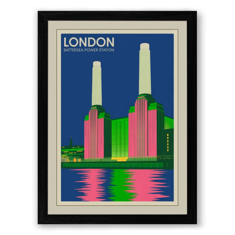 Postcard from Vintage London Art Deco Framed Wall Art Print A1 (84.1×59.4cm) Black, Wall Decor for Living Room, Bedroom, Office & Home, Ready to Hang, Art Gift