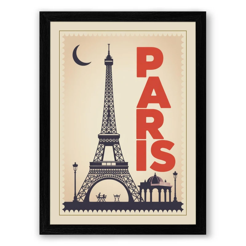 Postcard from Paris Vintage Framed Wall Art Print A1 (84.1×59.4cm) Black, Wall Decor for Living Room, Bedroom, Office & Home, Ready to Hang, Art Gift