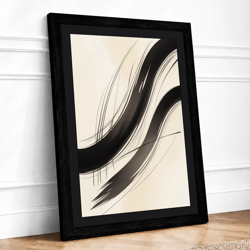 Flowing Lines in Ink Minimalist Framed Wall Art Print A1 (84.1×59.4cm) Black, Wall Decor for Living Room, Bedroom, Office & Home, Ready to Hang, Art Gift - Image 1