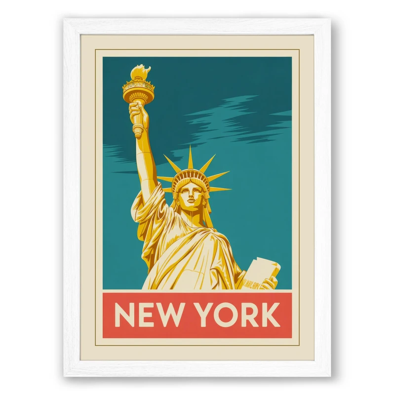 Postcard from New York Vintage Framed Wall Art Print A1 (84.1×59.4cm) White, Wall Decor for Living Room, Bedroom, Office & Home, Ready to Hang, Art Gift - Image 1