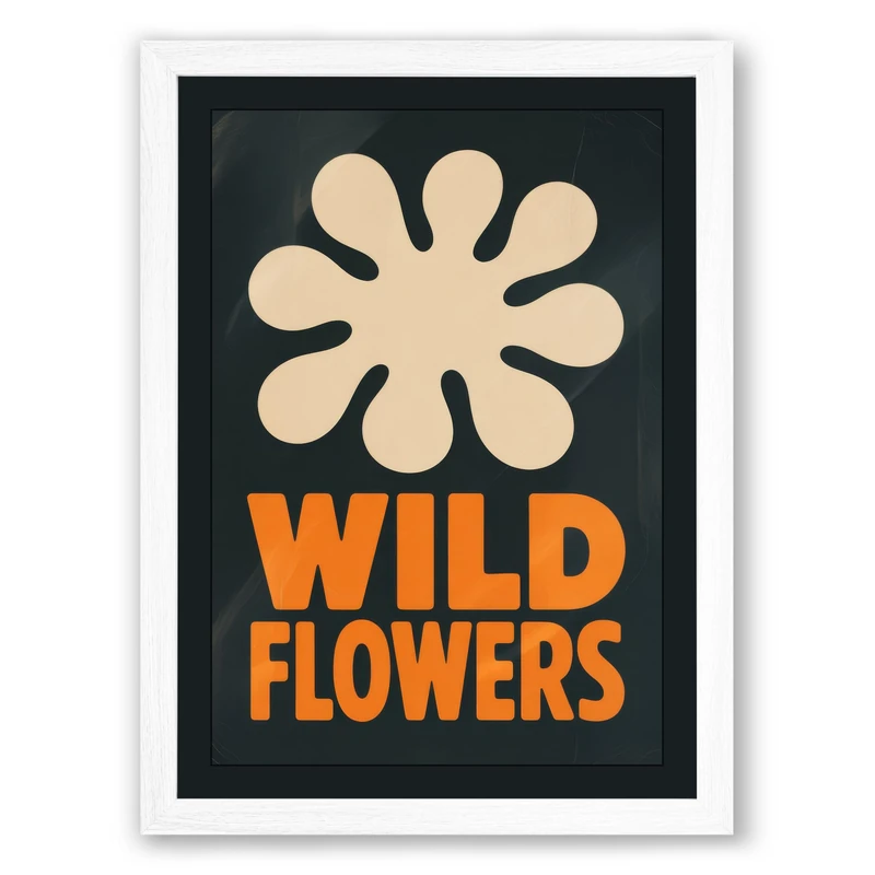 Wild Flowers Modern Framed Wall Art Print A1 (84.1×59.4cm) White, Wall Decor for Living Room, Bedroom, Office & Home, Ready to Hang, Art Gift
