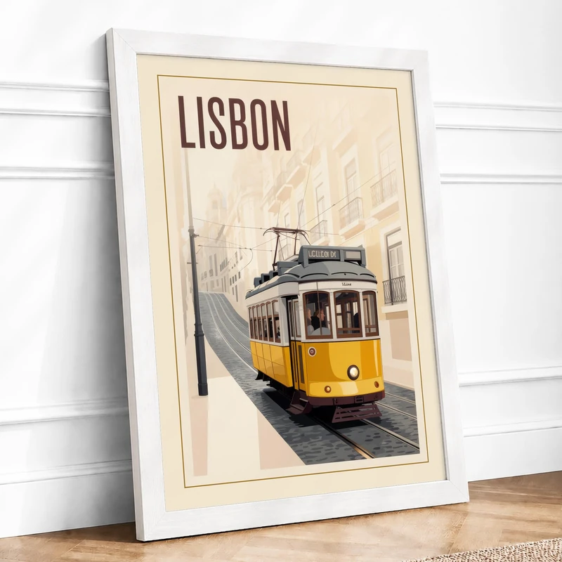 Postcard from Lisbon Vintage Framed Wall Art Print A1 (84.1×59.4cm) White, Wall Decor for Living Room, Bedroom, Office & Home, Ready to Hang, Art Gift - Image 1