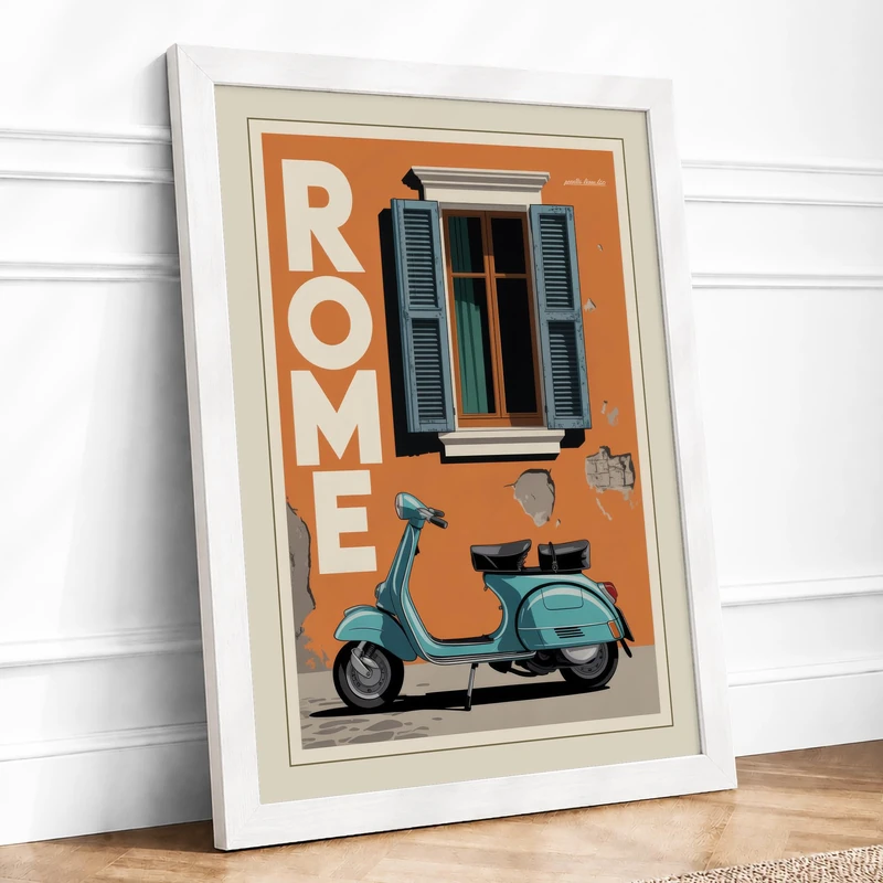 Postcard from Rome Retro Framed Wall Art Print A1 (84.1×59.4cm) White, Wall Decor for Living Room, Bedroom, Office & Home, Ready to Hang, Art Gift