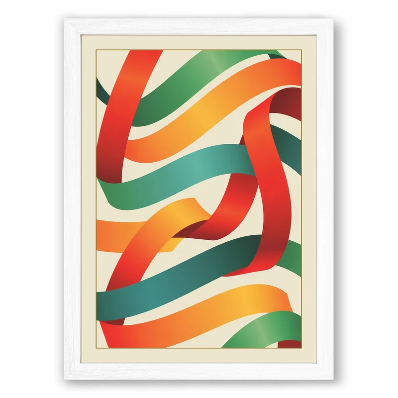 Ribbon Dance Geometric Framed Wall Art Print A1 (84.1×59.4cm) White, Wall Decor for Living Room, Bedroom, Office & Home, Ready to Hang, Art Gift - Image 1