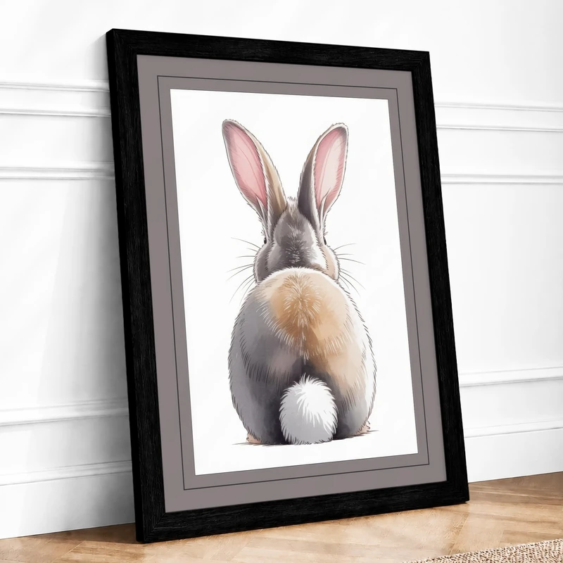 Rabbit From Behind Minimalist Framed Wall Art Print A1 (84.1×59.4cm) Black, Wall Decor for Living Room, Bedroom, Office & Home, Ready to Hang, Art Gift