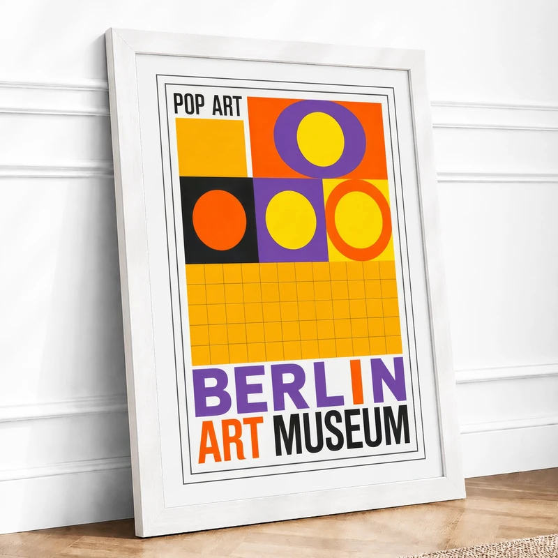 Berlin Pop Art Poster Retro Framed Wall Art Print A1 (84.1×59.4cm) White, Wall Decor for Living Room, Bedroom, Office & Home, Ready to Hang, Art Gift