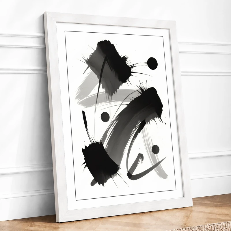 Ink Gestures Abstract Framed Wall Art Print A1 (84.1×59.4cm) White, Wall Decor for Living Room, Bedroom, Office & Home, Ready to Hang, Art Gift - Image 1