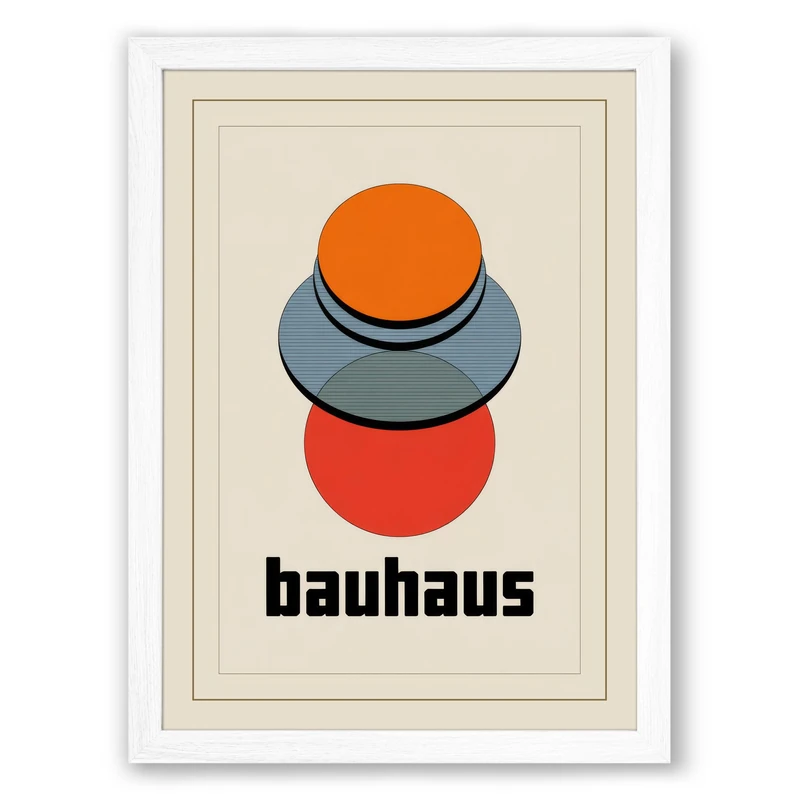 Bauhaus Geometry Geometric Framed Wall Art Print A1 (84.1×59.4cm) White, Wall Decor for Living Room, Bedroom, Office & Home, Ready to Hang, Art Gift