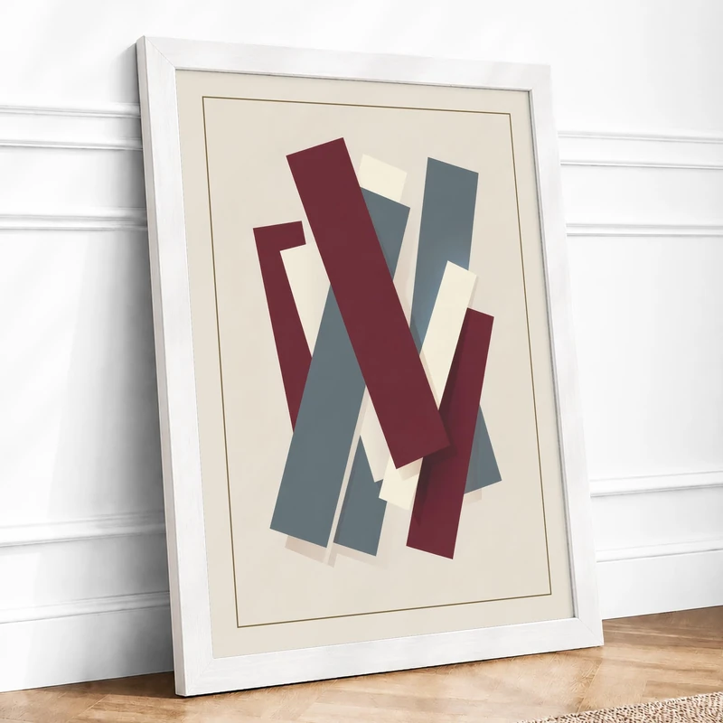 Floating Geometry Minimalist Framed Wall Art Print A1 (84.1×59.4cm) White, Wall Decor for Living Room, Bedroom, Office & Home, Ready to Hang, Art Gift - Image 1