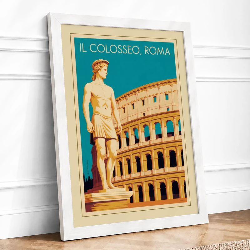 Postcard from Roma Vintage Framed Wall Art Print A1 (84.1×59.4cm) White, Wall Decor for Living Room, Bedroom, Office & Home, Ready to Hang, Art Gift