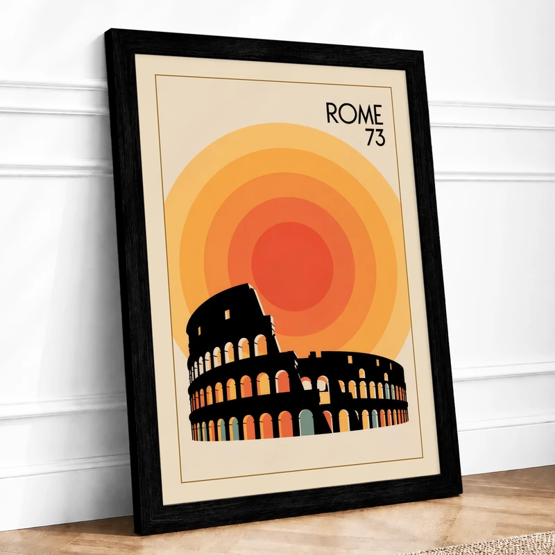 Postcard from Vintage Rome Retro Framed Wall Art Print A1 (84.1×59.4cm) Black, Wall Decor for Living Room, Bedroom, Office & Home, Ready to Hang, Art Gift