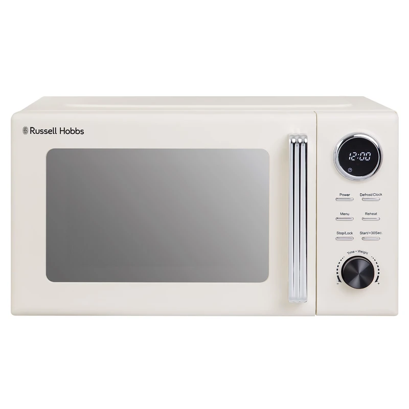 Russell Hobbs Hanley 20L 800W Digital Microwave in Jasmine White with 8 Auto Cook Menus, 5 Power Levels, Defrost & Reheat Function, 60 Minute Timer, Button Controls, Pull Handle Door RHMD838JW