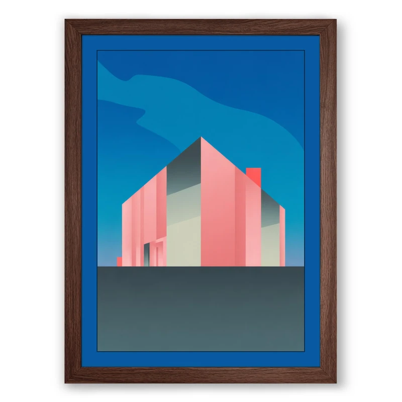Modernist Structure Minimalist Framed Wall Art Print A1 (84.1×59.4cm) Walnut, Wall Decor for Living Room, Bedroom, Office & Home, Ready to Hang, Art Gift