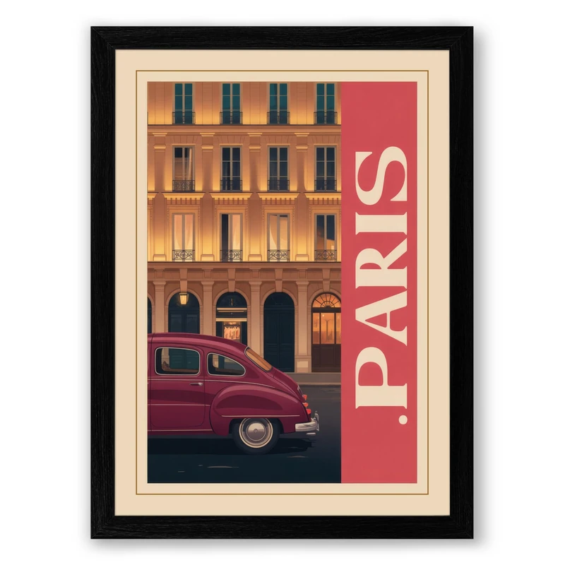 Postcard from Paris Vintage Framed Wall Art Print A1 (84.1×59.4cm) Black, Wall Decor for Living Room, Bedroom, Office & Home, Ready to Hang, Art Gift