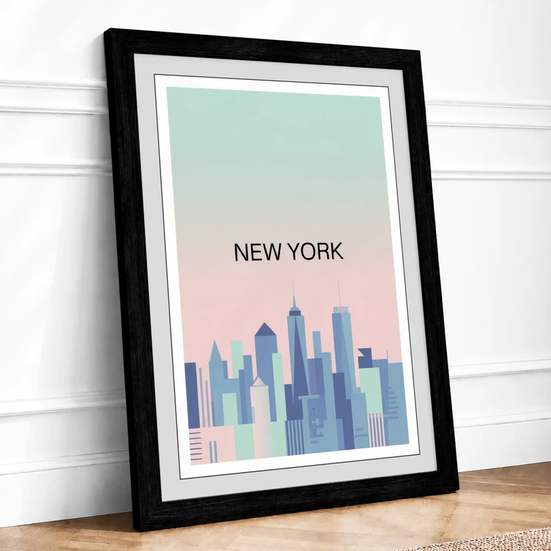 Postcard from New York Modern Framed Wall Art Print A1 (84.1×59.4cm) Black, Wall Decor for Living Room, Bedroom, Office & Home, Ready to Hang, Art Gift - Image 1