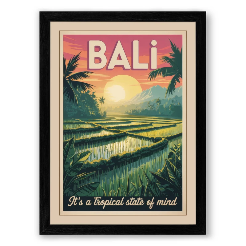 Postcard from Bali Retro Framed Wall Art Print A1 (84.1×59.4cm) Black, Wall Decor for Living Room, Bedroom, Office & Home, Ready to Hang, Art Gift - Image 1