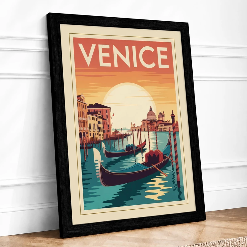 Postcard from Venice Vintage Framed Wall Art Print A1 (84.1×59.4cm) Black, Wall Decor for Living Room, Bedroom, Office & Home, Ready to Hang, Art Gift - Image 1