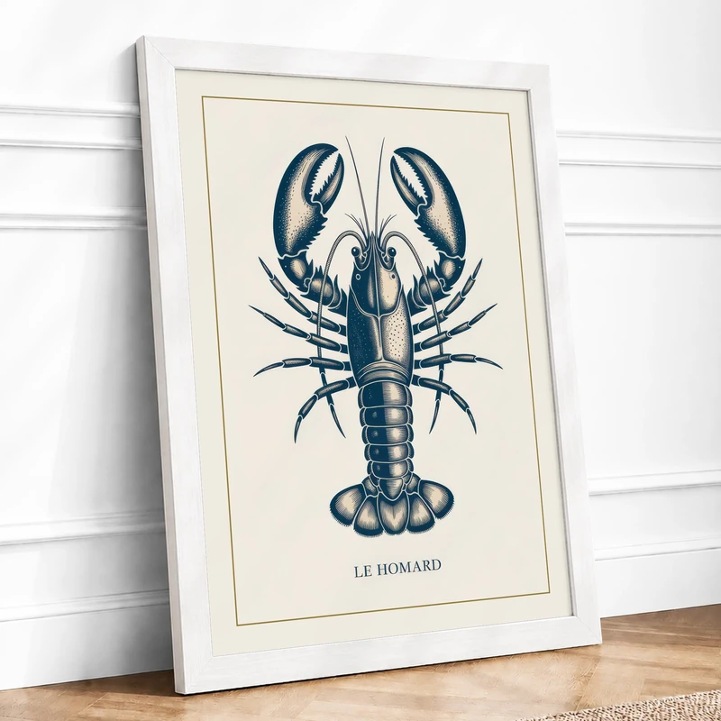 Natural History Lobster Vintage Framed Wall Art Print A1 (84.1×59.4cm) White, Wall Decor for Living Room, Bedroom, Office & Home, Ready to Hang, Art Gift