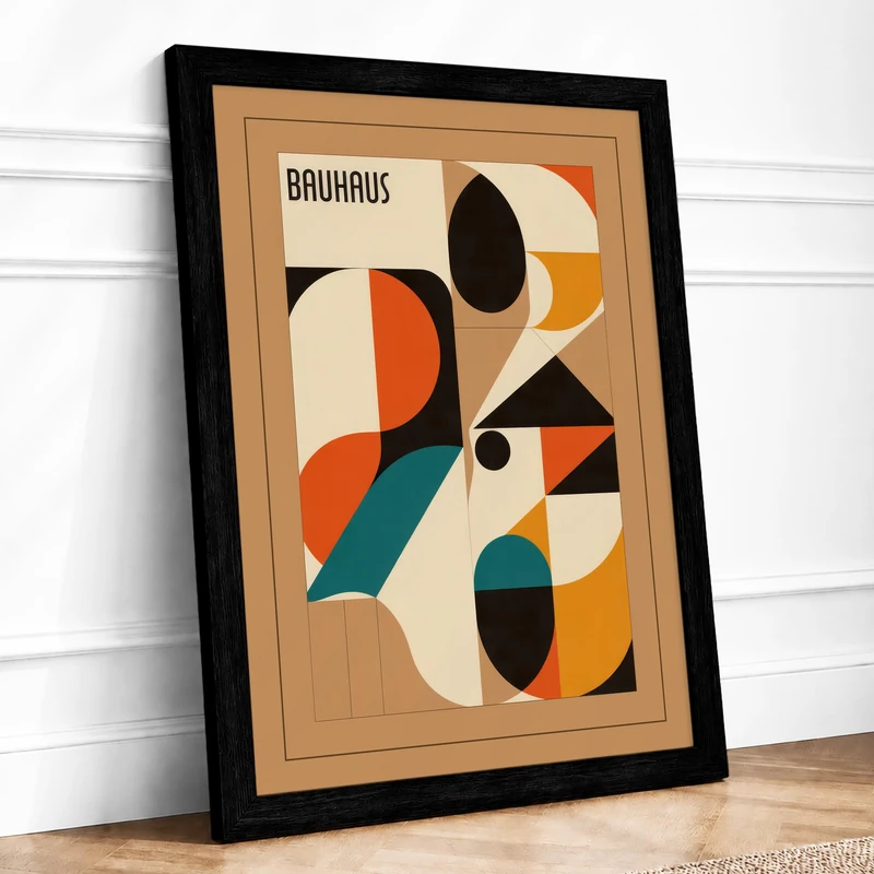 Bauhaus Composition Geometric Framed Wall Art Print A1 (84.1×59.4cm) Black, Wall Decor for Living Room, Bedroom, Office & Home, Ready to Hang, Art Gift