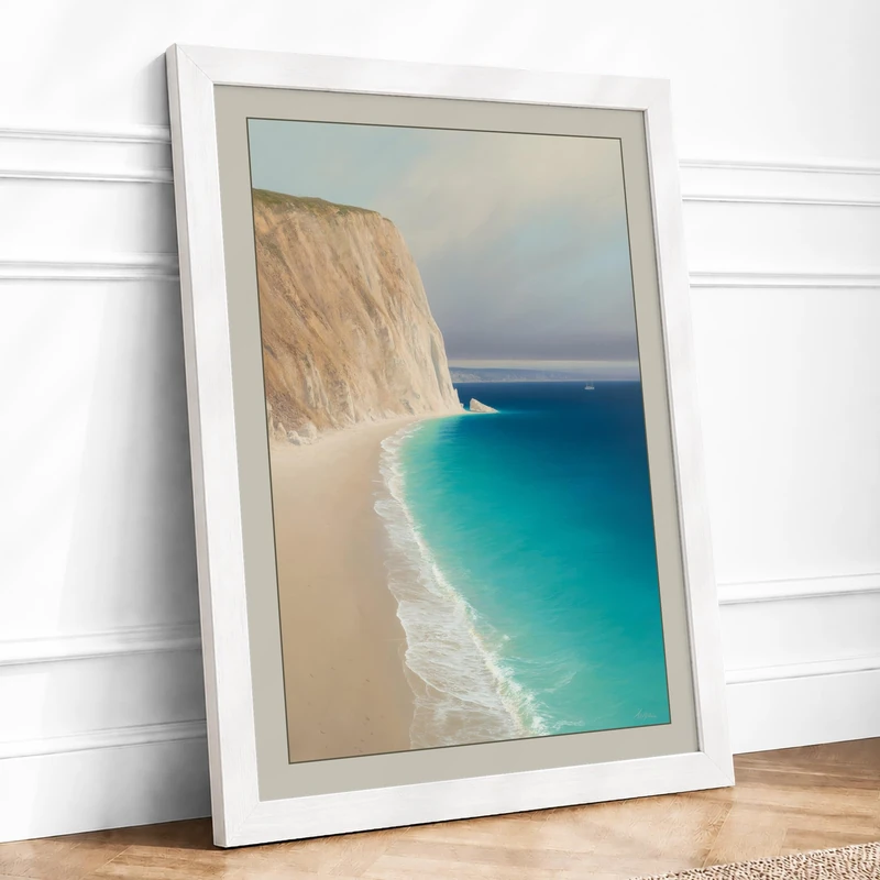Clifftop Seascape Coastal Framed Wall Art Print A1 (84.1×59.4cm) White, Wall Decor for Living Room, Bedroom, Office & Home, Ready to Hang, Art Gift - Image 1