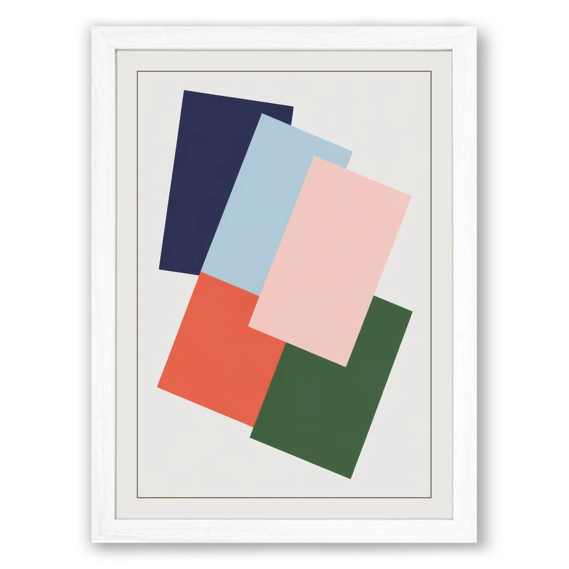 Layered Geometry Minimalist Framed Wall Art Print A1 (84.1×59.4cm) White, Wall Decor for Living Room, Bedroom, Office & Home, Ready to Hang, Art Gift - Image 1
