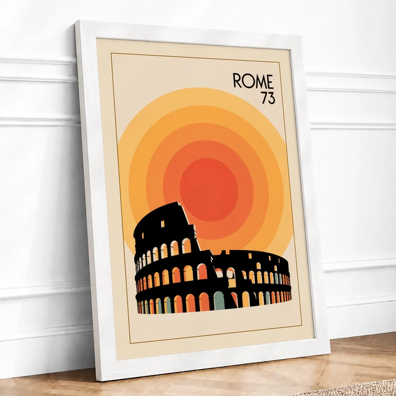 Postcard from Vintage Rome Retro Framed Wall Art Print A1 (84.1×59.4cm) White, Wall Decor for Living Room, Bedroom, Office & Home, Ready to Hang, Art Gift