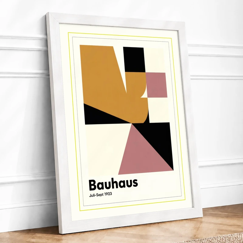 Bauhaus Composition Geometric Framed Wall Art Print A1 (84.1×59.4cm) White, Wall Decor for Living Room, Bedroom, Office & Home, Ready to Hang, Art Gift