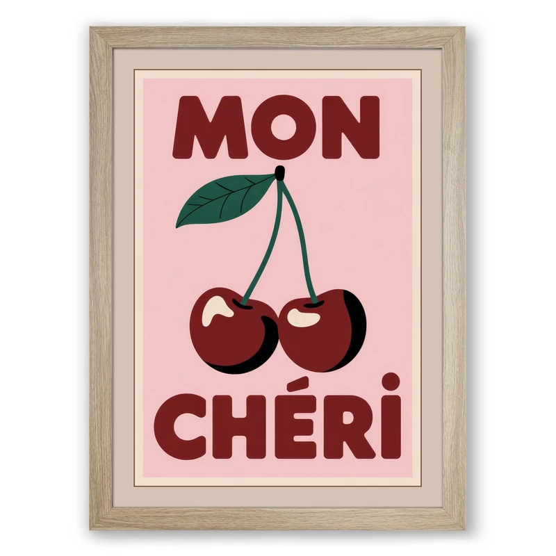 Mon Chéri Retro Framed Wall Art Print A1 (84.1×59.4cm) Oak, Wall Decor for Living Room, Bedroom, Office & Home, Ready to Hang, Art Gift