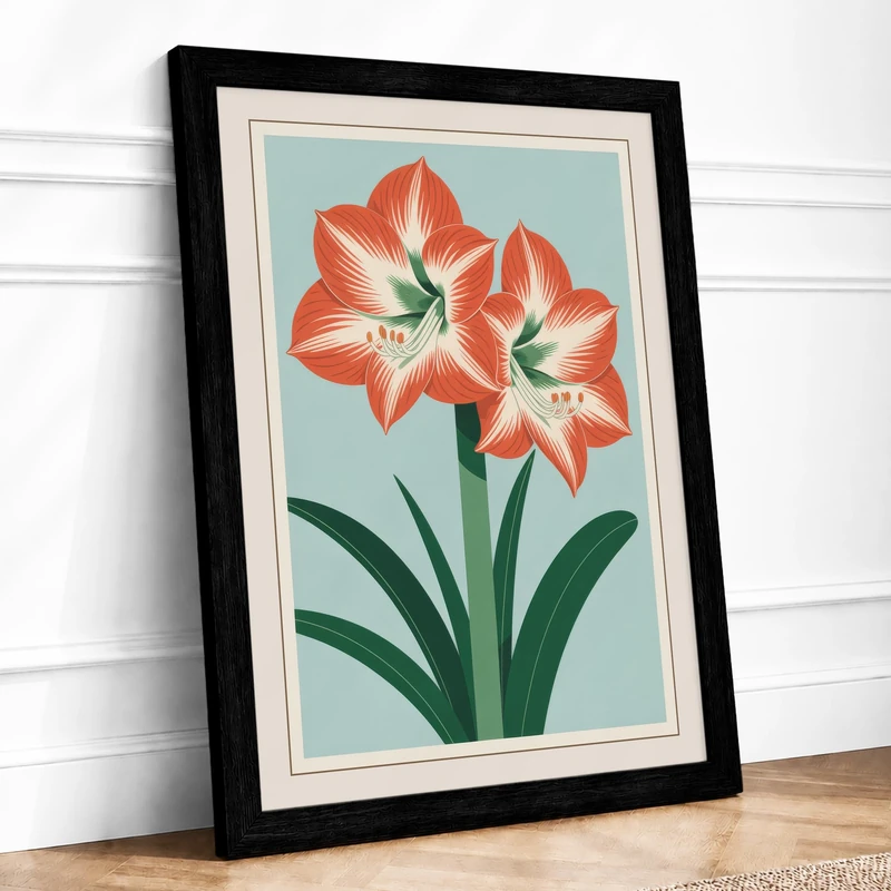 Striped Amaryllis Study Botanical Framed Wall Art Print A1 (84.1×59.4cm) Black, Wall Decor for Living Room, Bedroom, Office & Home, Ready to Hang, Art Gift
