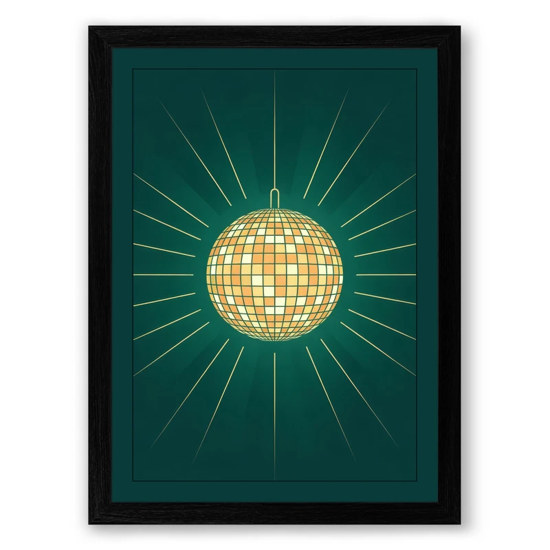 Disco Starburst Retro Framed Wall Art Print A1 (84.1×59.4cm) Black, Wall Decor for Living Room, Bedroom, Office & Home, Ready to Hang, Art Gift