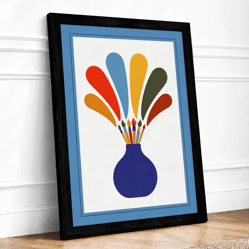 Geometric Vase Burst Mid Century Framed Wall Art Print A1 Black