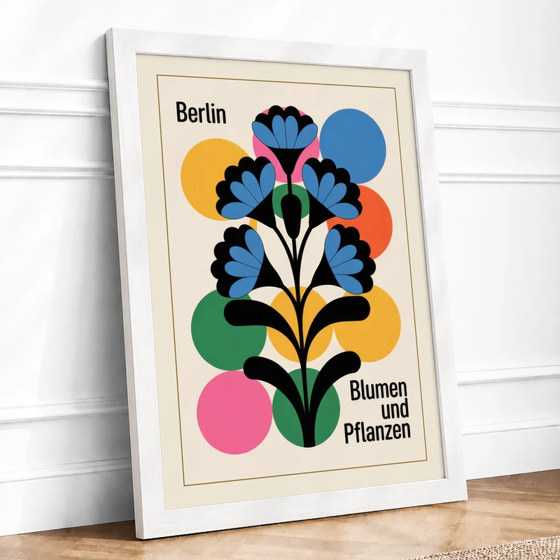 Berlin Blumen Exhibition Mid-Century Framed Wall Art Print A1 (84.1×59.4cm) White, Wall Decor for Living Room, Bedroom, Office & Home, Ready to Hang, Art Gift - Image 1