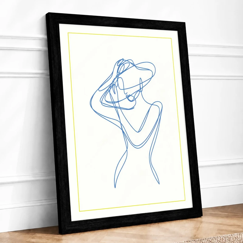 Blue Line Portrait Minimalist Framed Wall Art Print A1 (84.1×59.4cm) Black, Wall Decor for Living Room, Bedroom, Office & Home, Ready to Hang, Art Gift - Image 1