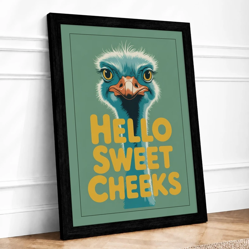 Hello Sweet Cheeks Modern Framed Wall Art Print A1 (84.1×59.4cm) Black, Wall Decor for Living Room, Bedroom, Office & Home, Ready to Hang, Art Gift